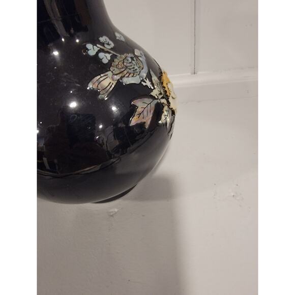 Vintage Mother of Pearl Inlaid Vase Resin Flower birds - Picture 5 of 9